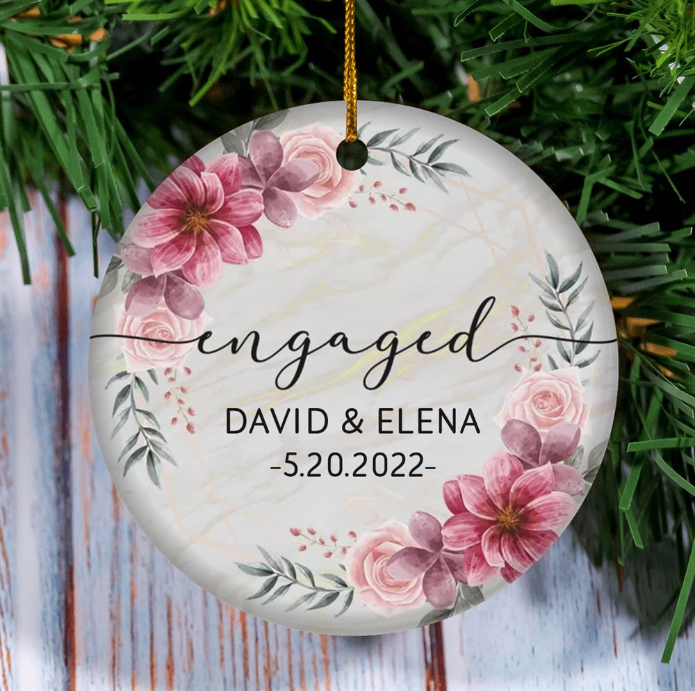 Personalized Engagement Ornament Ceramic Engaged Ornament Engaged Christmas Ornament Engagement Gift Engagement Party Gift Couple Gift