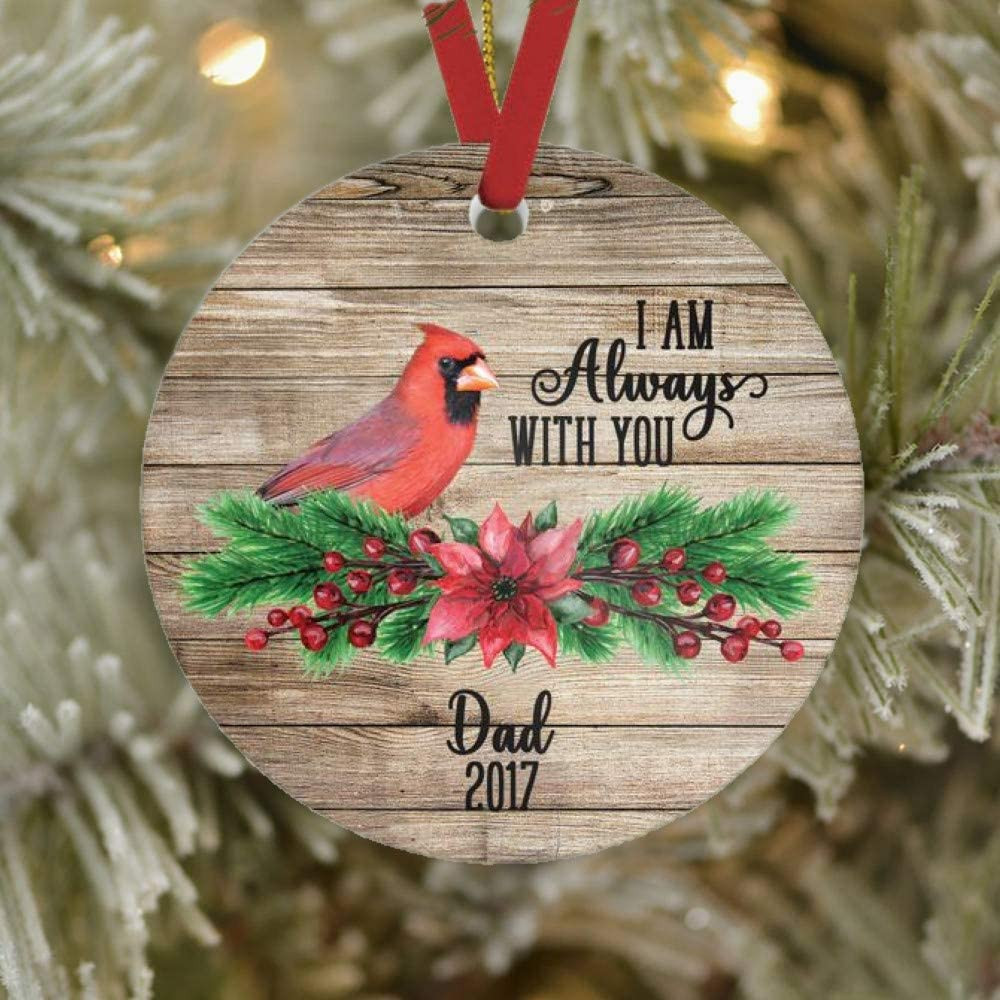 Personalized Family Memorial Rustic Wood Look Cardinal Ornament - I Am Always With You Heart Circle Oval Star Ornament - Lost Loved One Memorial Christmas Ornament