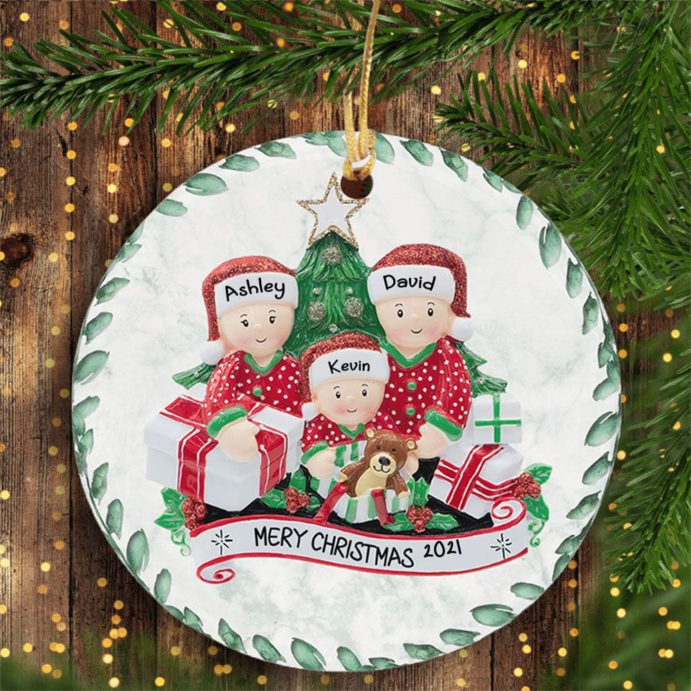 Personalized Family Of 3 Christmas Ornament New Parents Gift Opening Christmas Presents Family Member Ornament