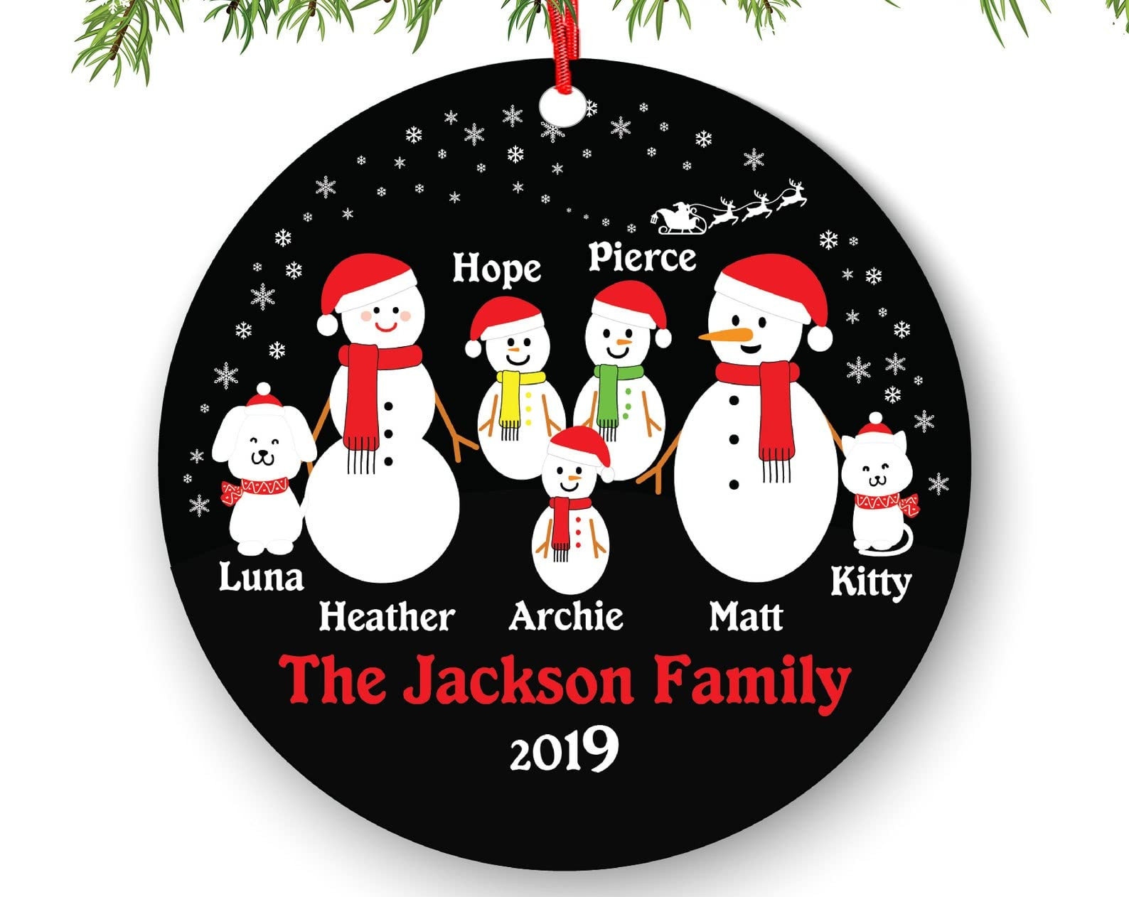 Personalized Family Of 5 Ornament With Cat Dog Pet 5 Snowmen Christmas Ornament Snowman Family Ornament Big Family Christmas Hanging Decor Christmas Tree Decoration