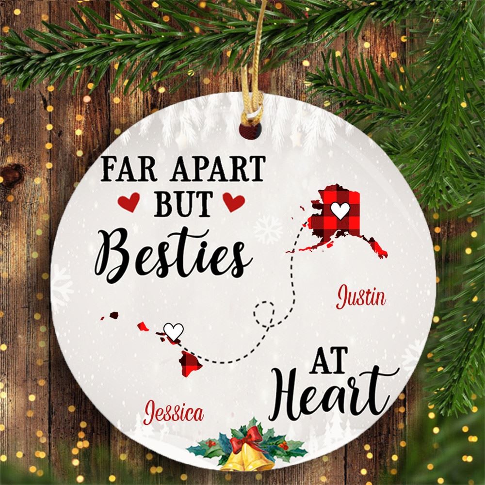 Personalized Far Apart But Besties At Heart Long Distance Circle Ornament