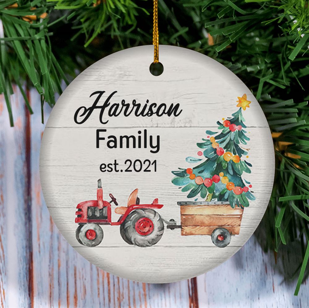 Personalized Farmhouse Family Agrimotor With Christmas Tree Ornament