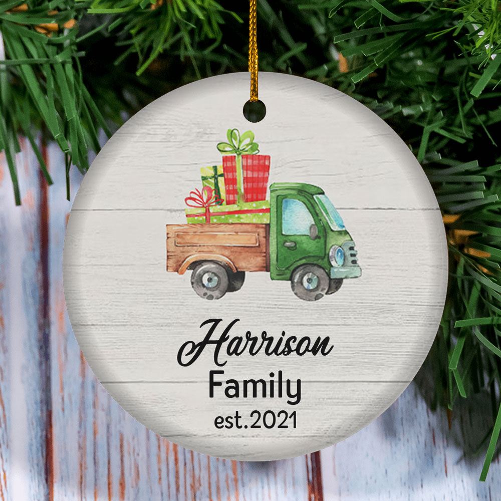 Personalized Farmhouse Family Christmas Truck Christmas Gift Ornament