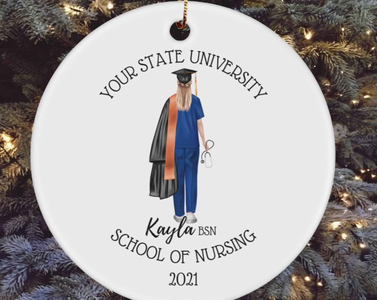 Personalized Female Nursing Student Woman Graduate Nurse Medical Student Ornament To Whom Graduated Congratulation Ornament Gifts From Colleague Parents On Christmas Thanksgiving