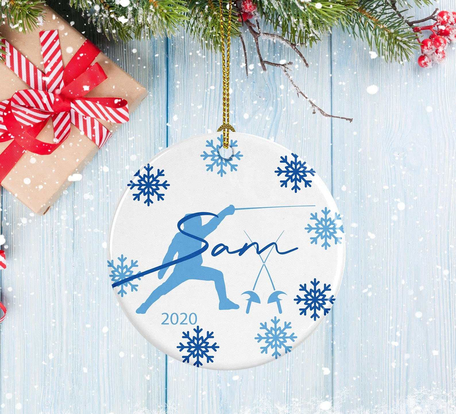 Personalized Fencing Ornament Fencing Silhouette Design Porcelain Ornament Christmas Ornament Hanging Decoration Christmas Tree Ornament