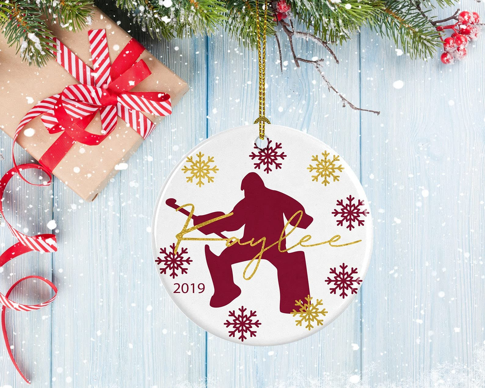 Personalized Field Hockey Ornament Porcelain Ornament Field Hockey Goalie Design Gifts For Field Hockey Christmas Ornament Hanging Decoration Christmas Tree Ornament