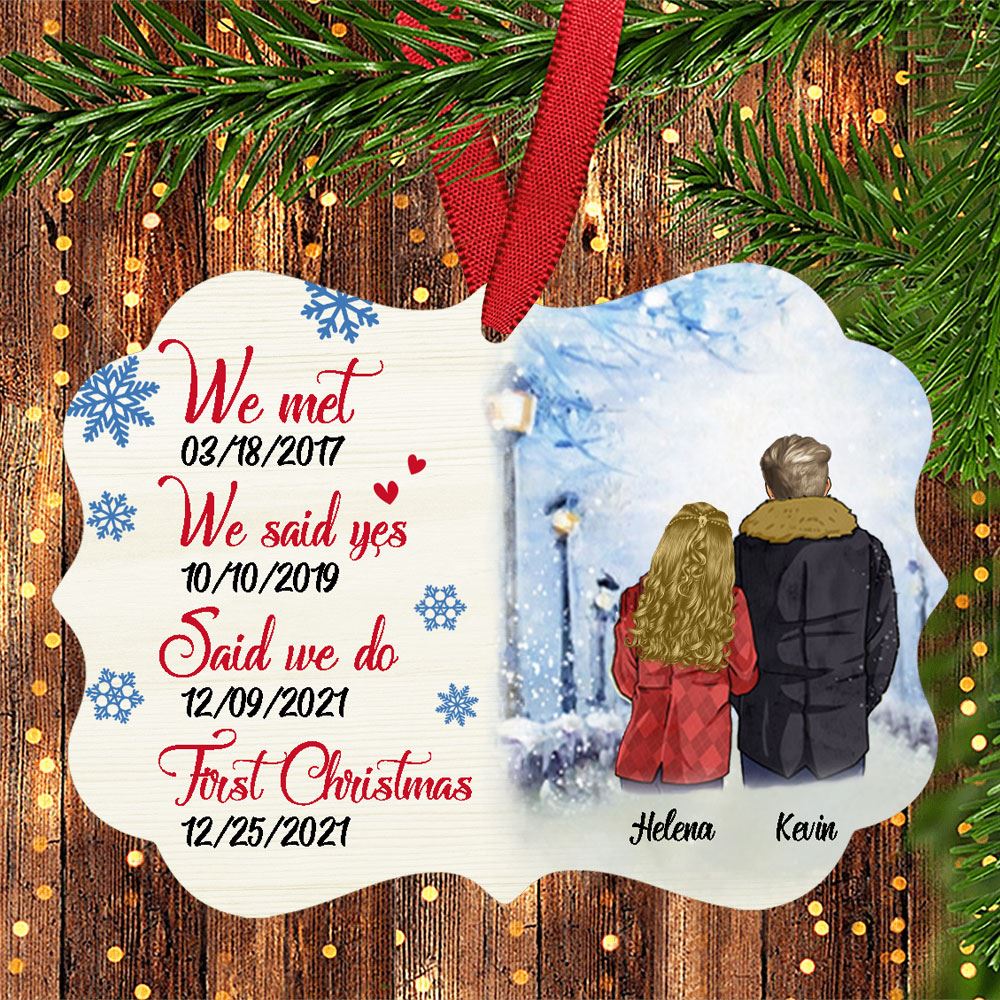 Personalized First Christmas Custom Date Aluminum Ornament Custom Holiday Gift For Couple