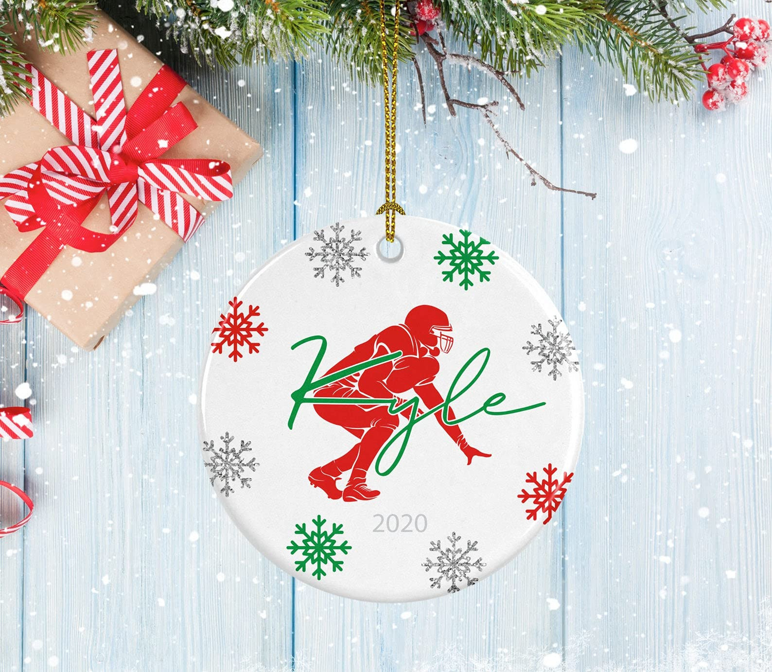 Personalized Football Ornament Porcelain Ornament Lineman Design Gifts For Football Teams Christmas Ornament Hanging Decoration Christmas Tree Ornament