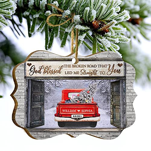 Personalized For Couple God Blessed The Broken Road Ornament Funny Red Truck Xmas Gifts For Couple Husband Wife Ornament Christmas Tree Decoration Ornament