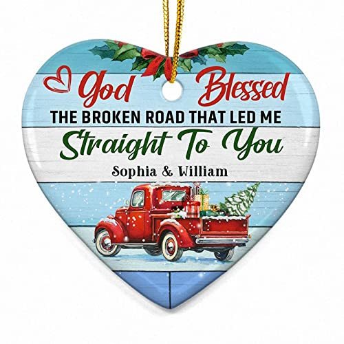 Personalized For Couple God Blessed The Broken Road Ornament Funny Red Truck Xmas Gifts For Couple Husband Wife Ornament Christmas Tree Decorations Ornament -ghepten-bjq209x