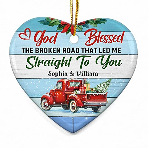 Personalized For Couple God Blessed The Broken Road Ornament Funny Red Truck Xmas Gifts For Couple Husband Wife Ornament Christmas Tree Decorations Ornament