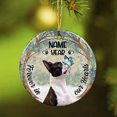 Personalized Forever In Our Hearts Boston Terrier Dog Memorial Christmas Ornament Gifts Idea For Dog Lover Dog Owner