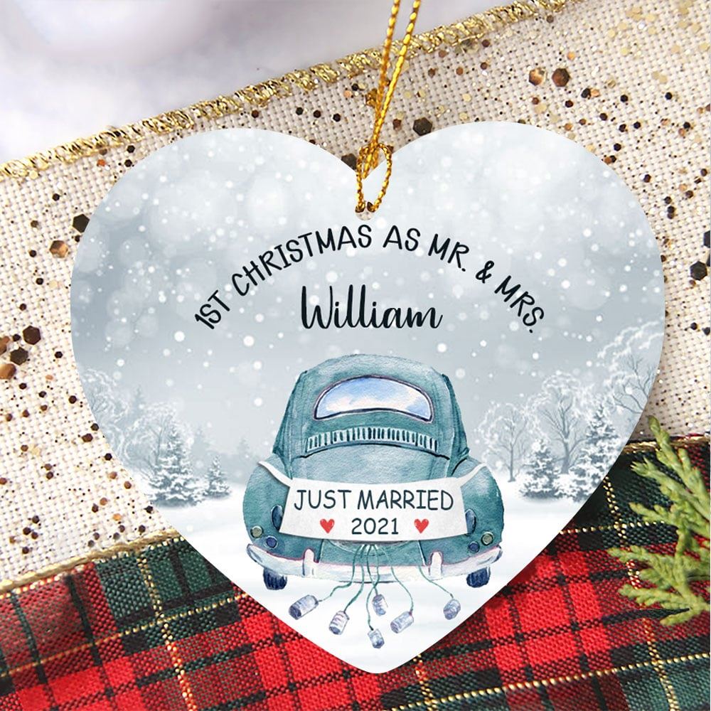 Personalized Gift For Couple First Christmas As Mr Mrs Just Married Christmas Heart Ornament