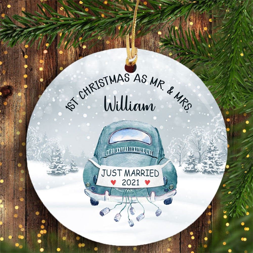 Personalized Gift For Couple First Christmas As Mr Mrs Just Married Christmas Ornament