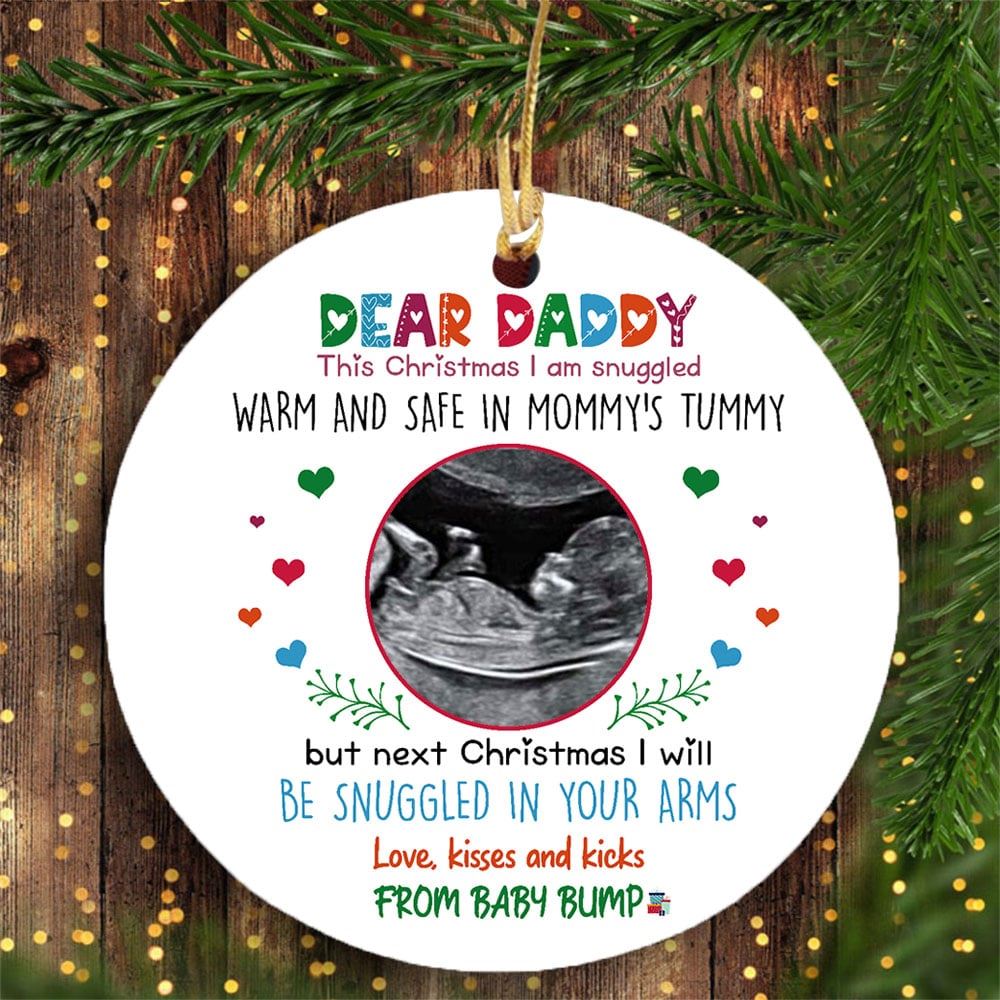 Personalized Gift For Future Daddy Love Kisses And Kicks Custom Sonogram Photo Ornament