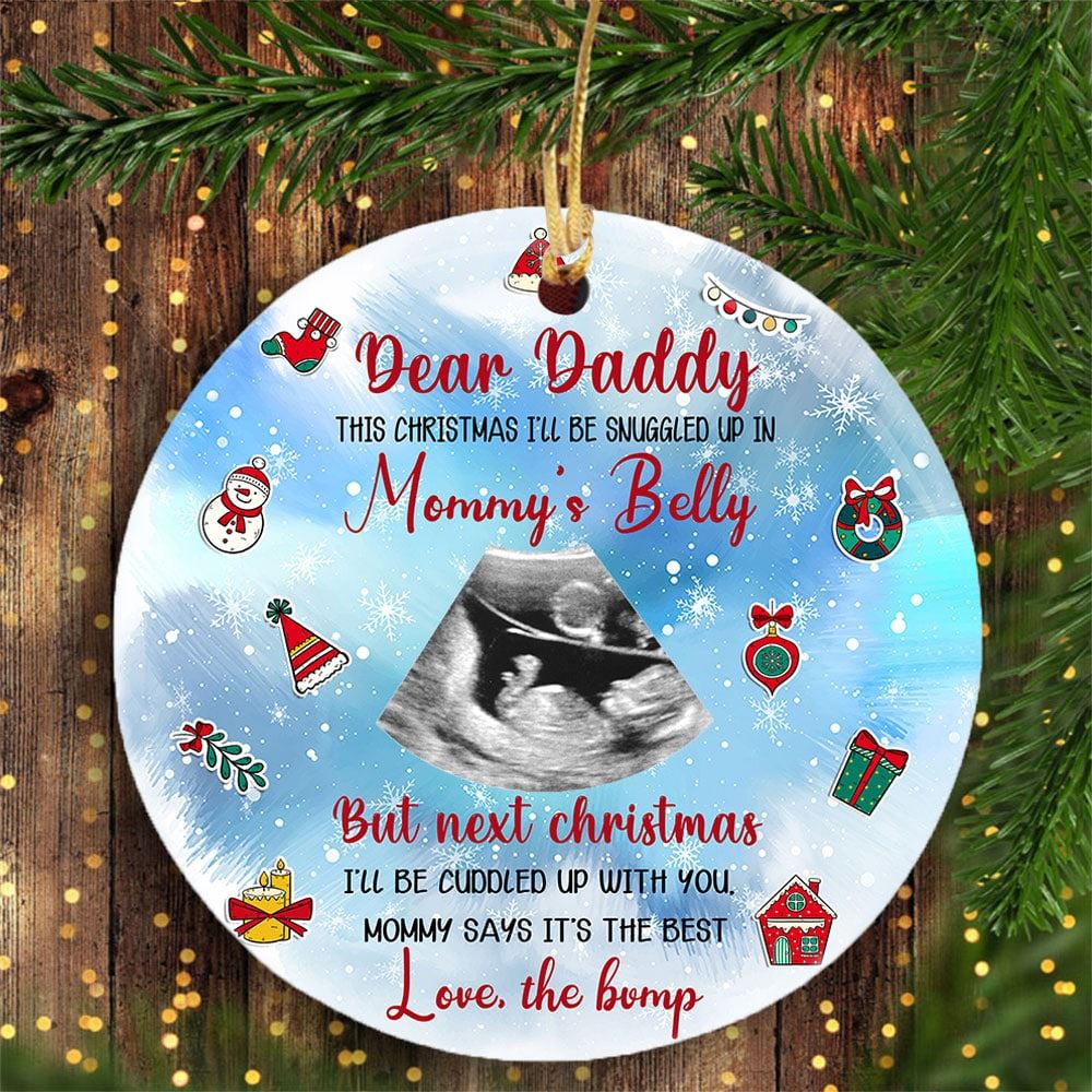 Personalized Gift For Future Daddy To Be From The Bump Ornament With Sonogram Photo