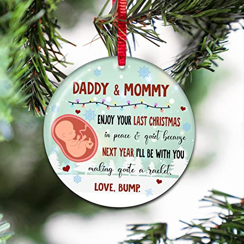 Personalized Gifts For Mom Dad To Be Enjoy Your Last Christmas In Peace And Quiet Ornament For Christmas Tree Decoration Ornament Xmas Tree For New First Mom Dad Sonogram Ornament