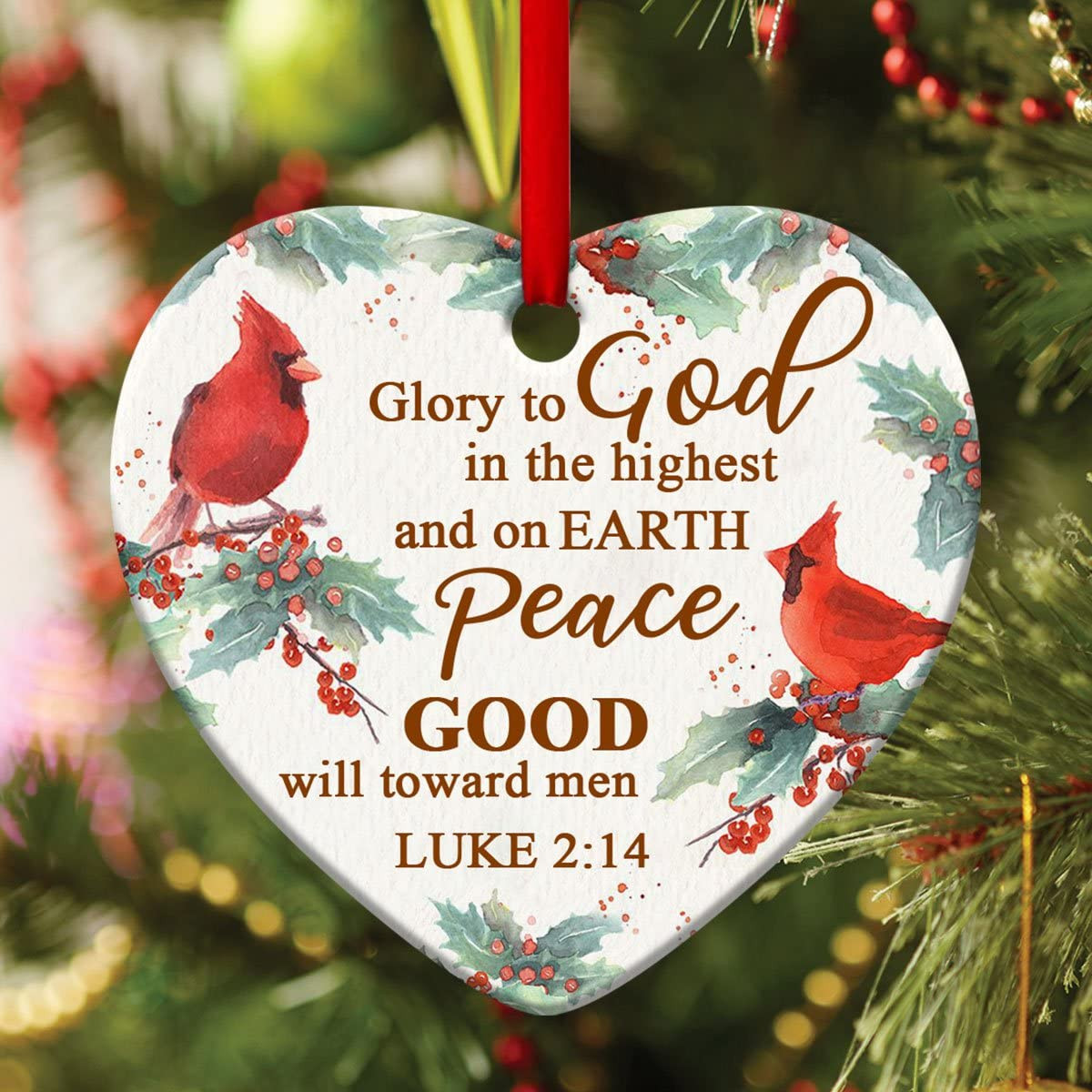 Personalized Glory To God In The Highest Ornament Red Cardinal Bird And Holly Berries Ornament Best Gifts For Christians Jesus Lovers God Lovers Family Friend On Christmas Winter Birthday