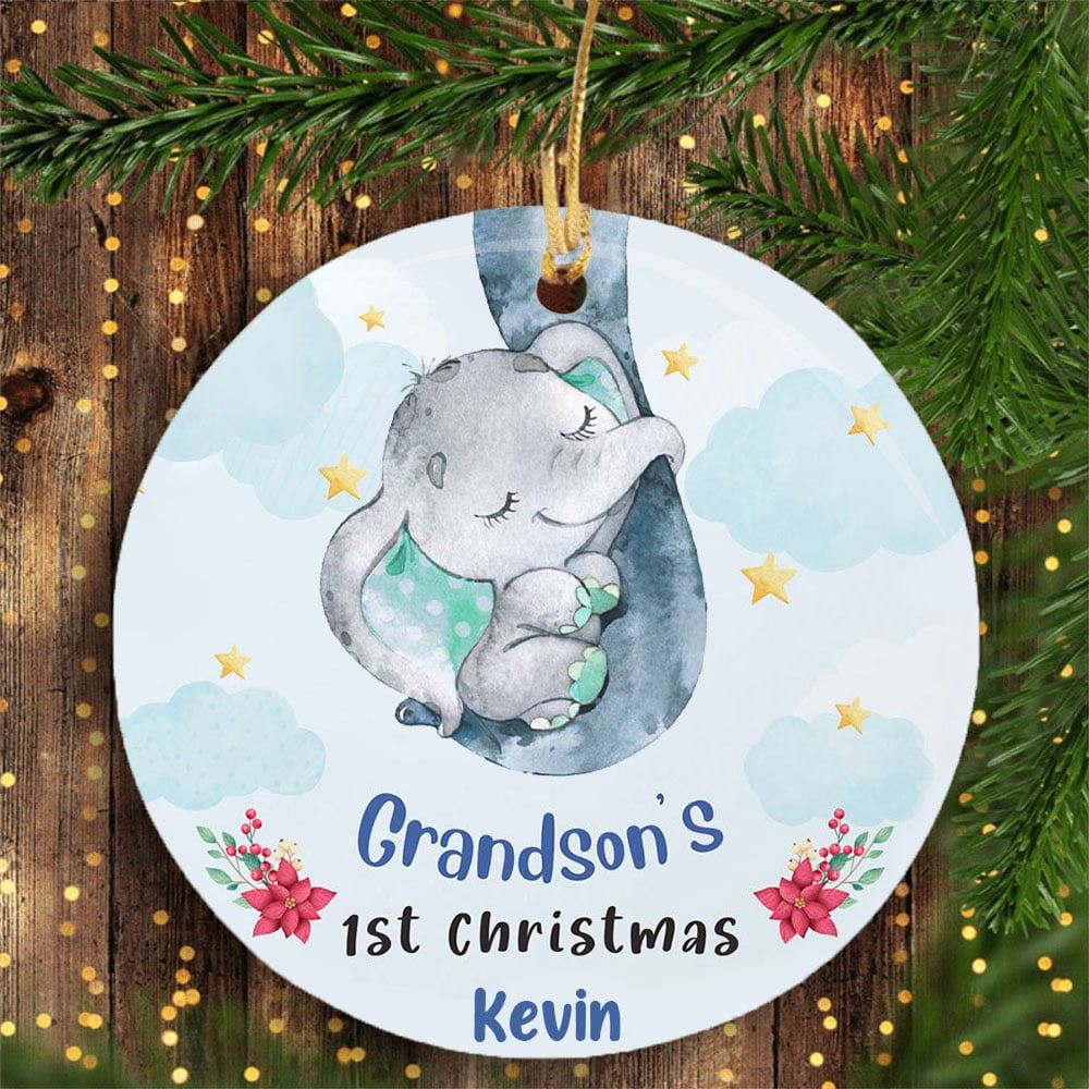 Personalized Grandma Daughter Granddaughter Elephant Circle Ornament