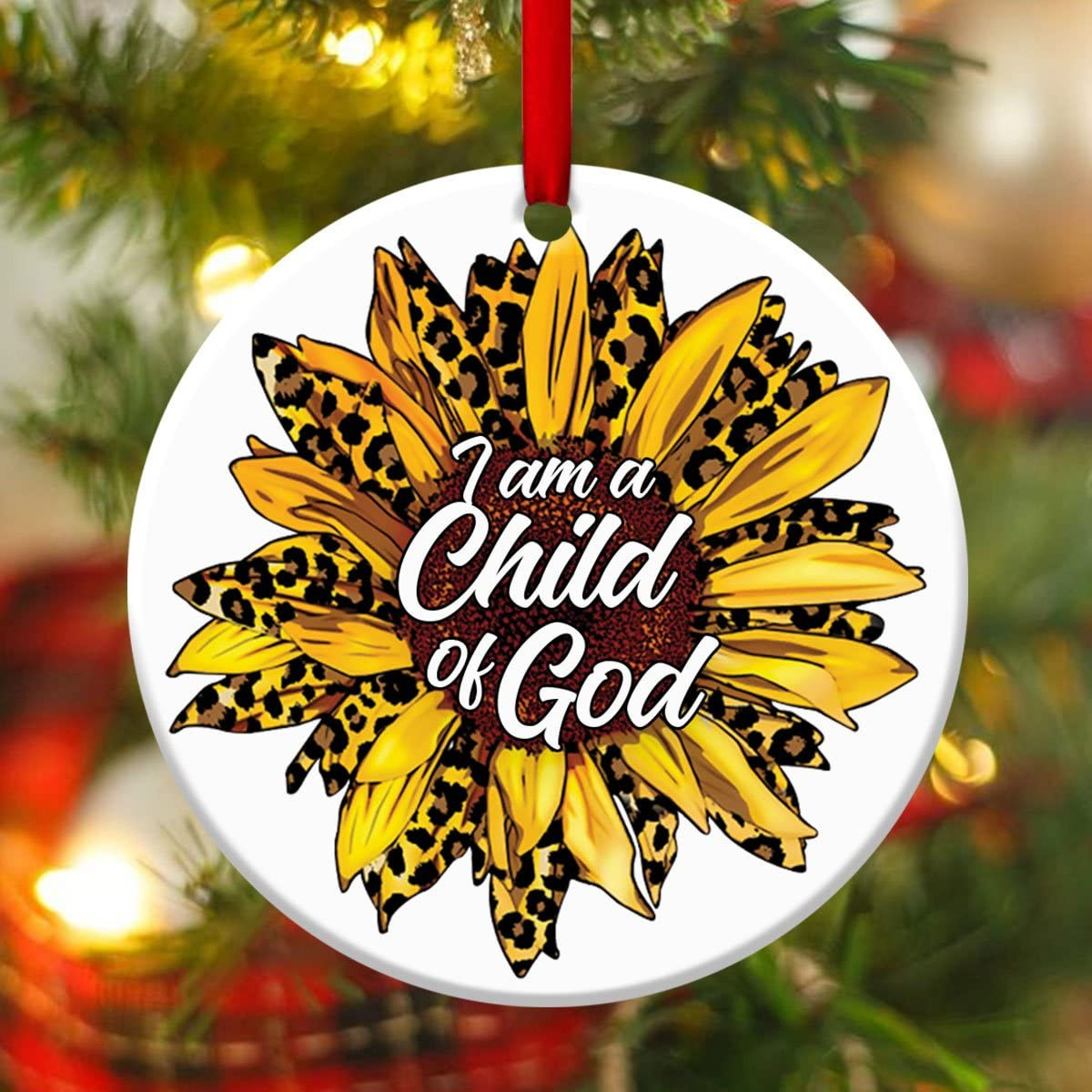 Personalized I Am A Child Of God Ornament Sunflower With Leopard Pattern Ornament Best Gifts For Christians Jesus Lovers God Lovers Family Friend On Christmas Winter Birthday