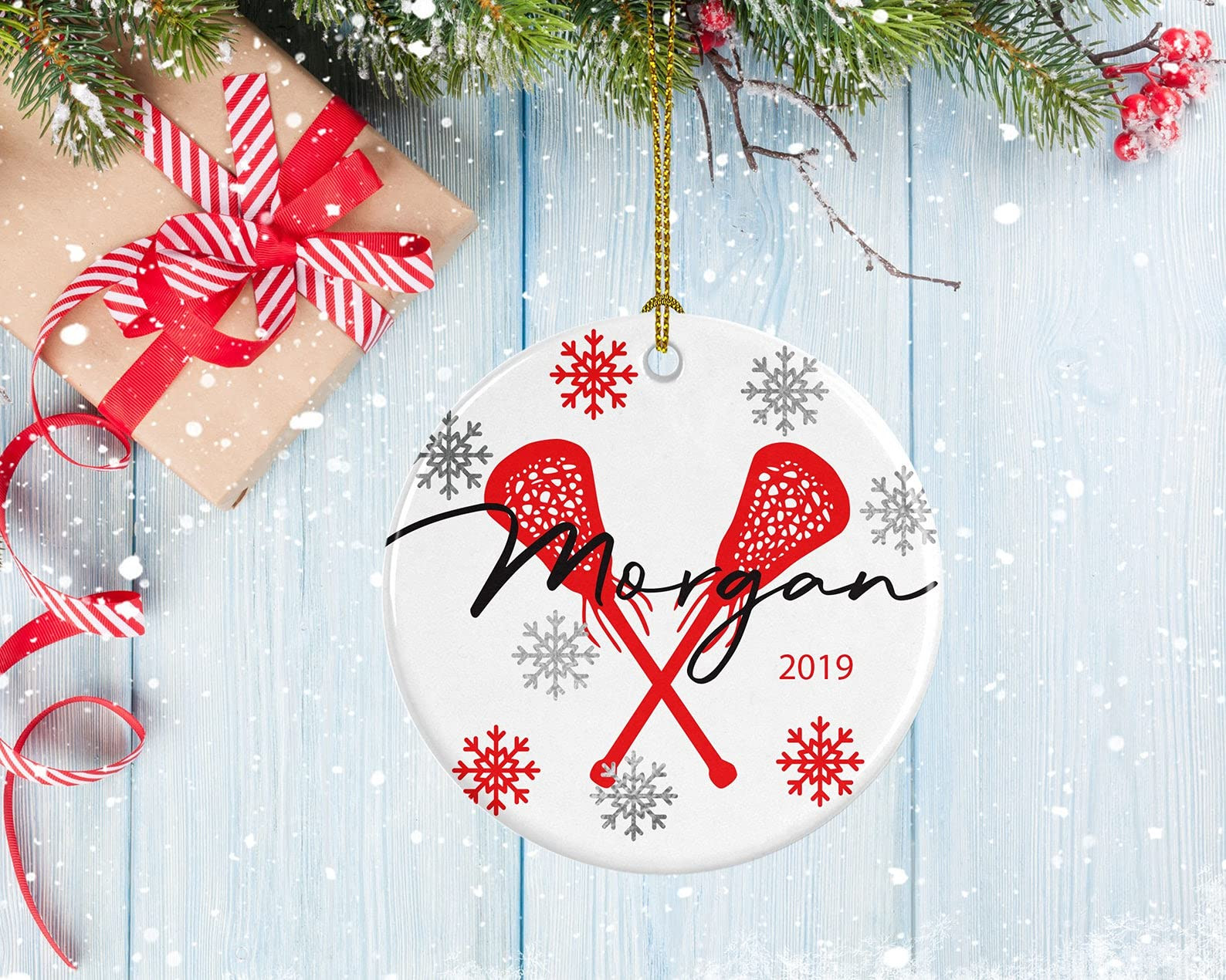 Personalized Lacrosse Ornament Porcelain Ornament Lax Sticks Design Gifts For Lax Girls Christmas Ornament Hanging Decoration Christmas Tree Ornament