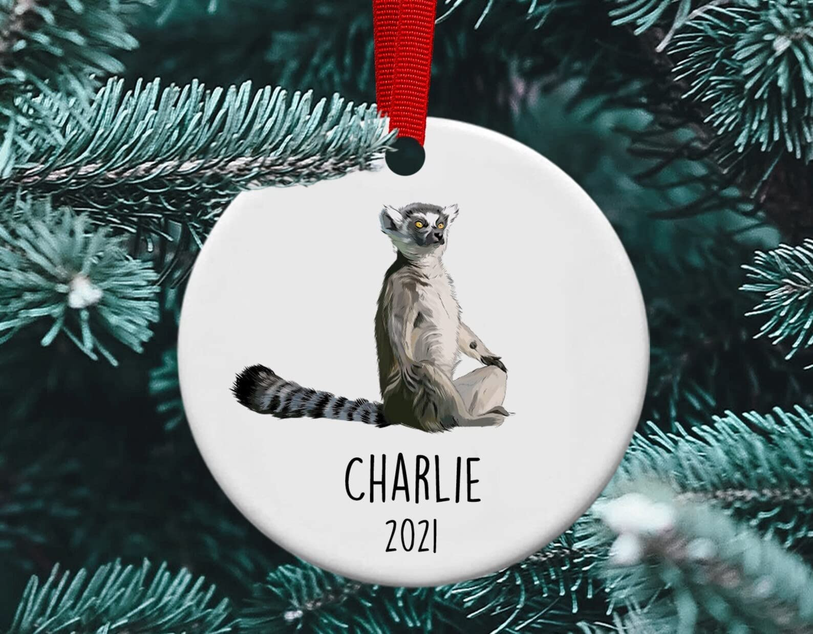 Personalized Lemur Christmas Ornament Lemur Ceramic Ornament Lemur Christmas Tree Decoration Gifts For Lemur Lover Hanging Xmas Tree Gifts For Men Women