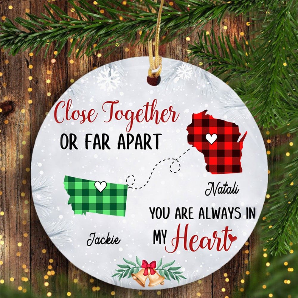 Personalized Long Distance Close Together Circle Ornament