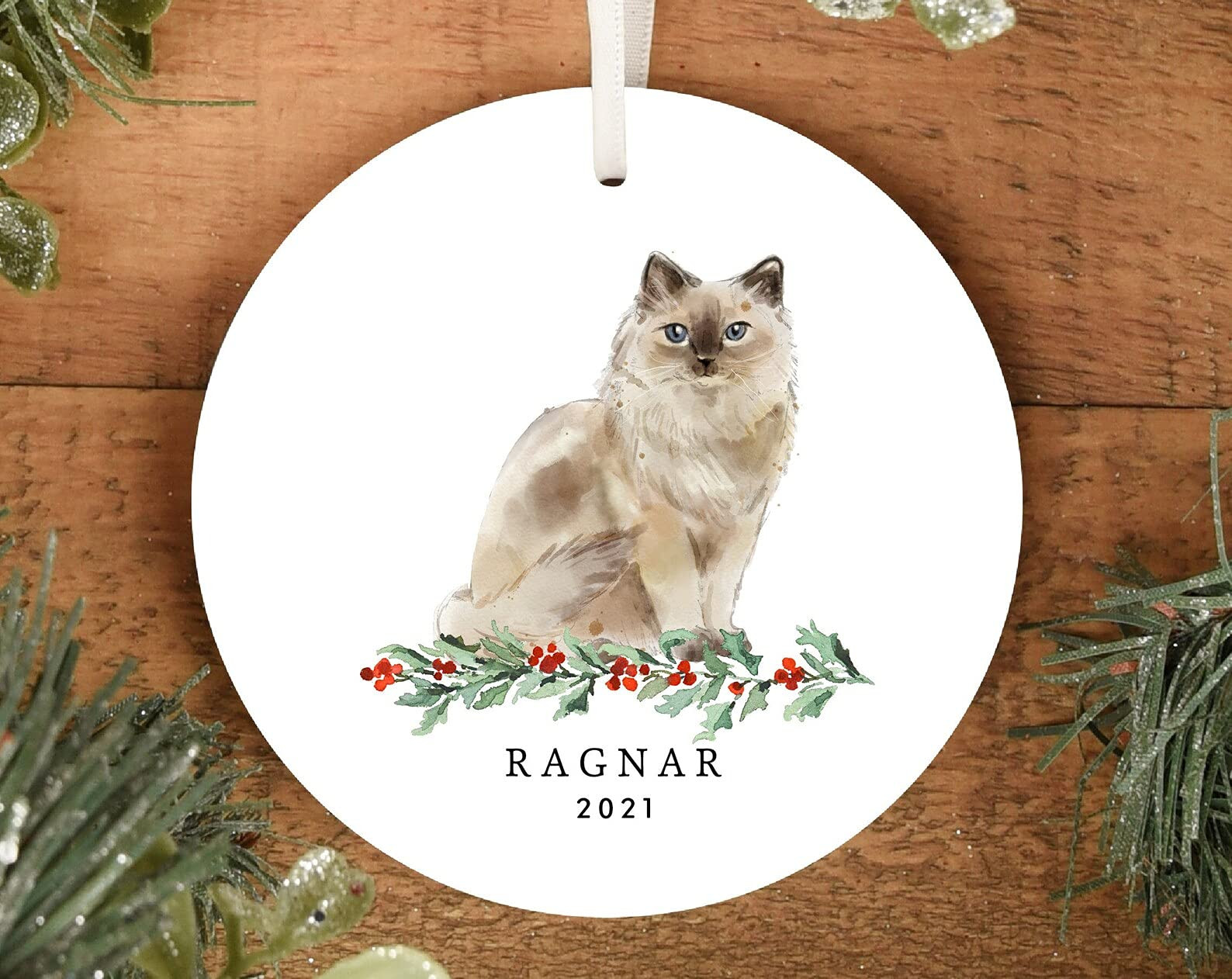 Personalized Long Hair Cat Christmas Ornament Fluffy Cat Big Cat Ornament For Pet Holiday Keepsake Memorial Hanging Decoration Christmas Tree Ornament