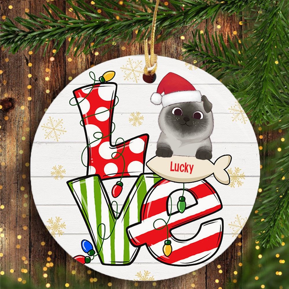 Personalized Love Cat Christmas Circle Ornament