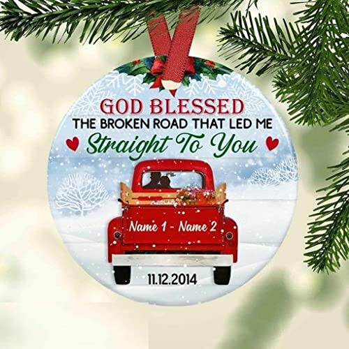 Personalized Love Couple Red Truck Christmas Christmas Tree Ornament First Christmas Married Ornament God Bless The Broken Road Red Truck Ornament Engagement Ornament Couple Gift Couple