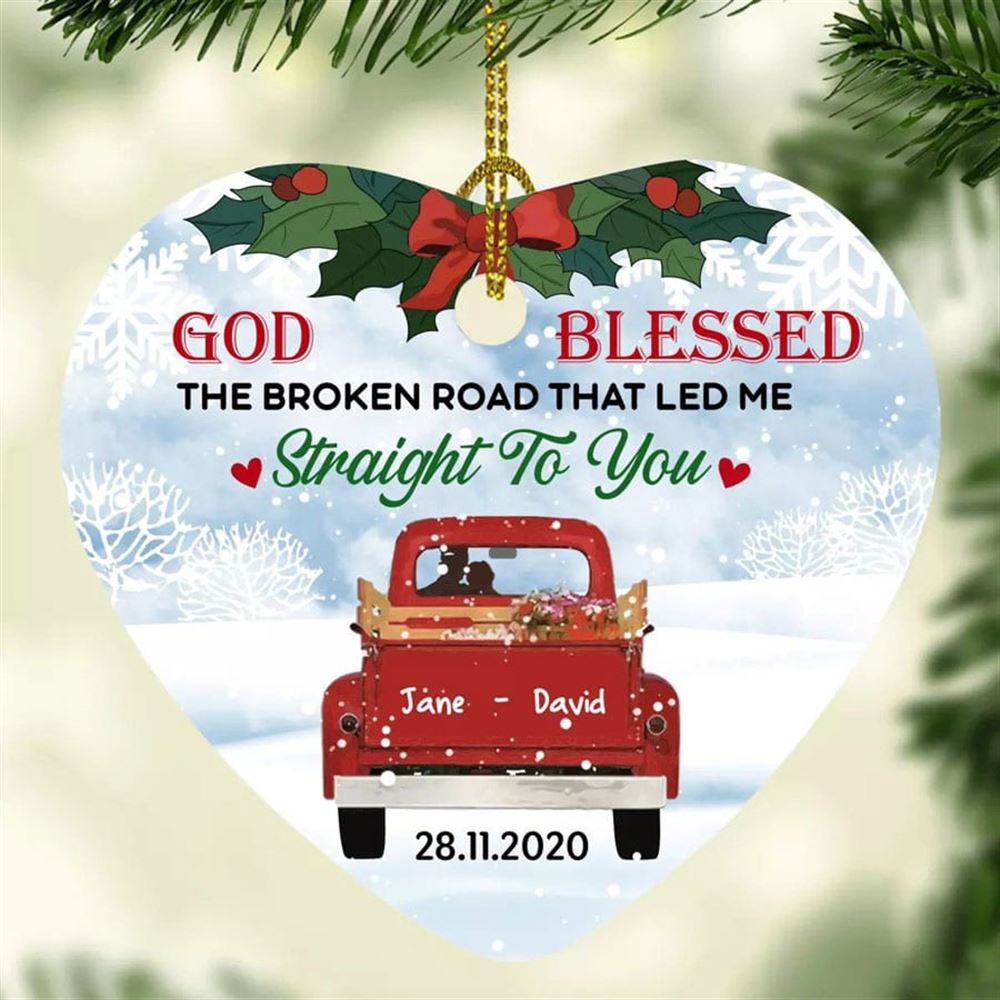 Personalized Love Couple Red Truck Christmas Heart Ornament