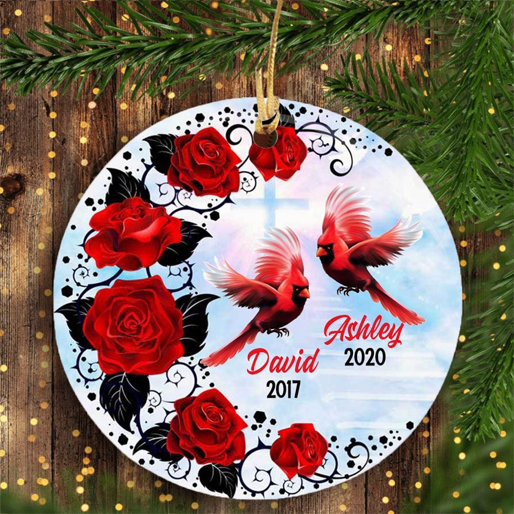 Personalized Memorial Mom Dad Grandma Grandpa Cardinal Christmas Circle Ornament