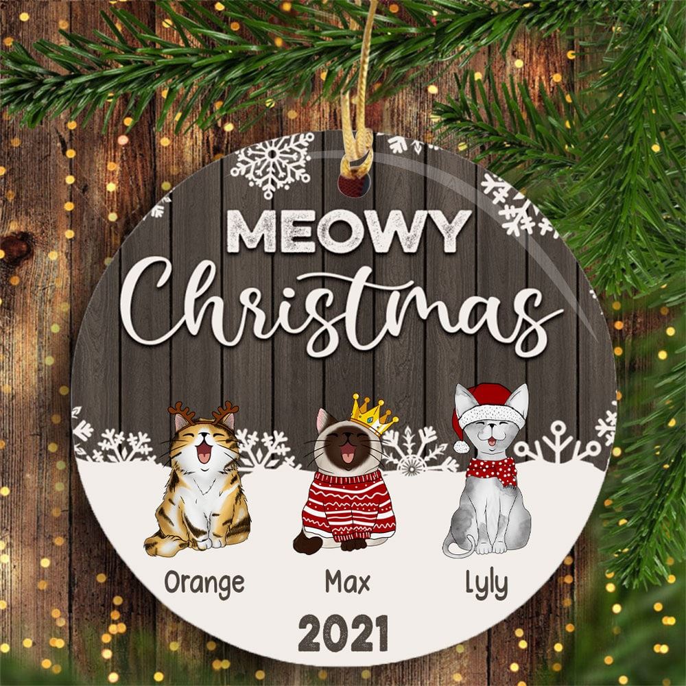 Personalized Meowy Christmas Cats Circle Ornament Christmas Gift For Cat Lover