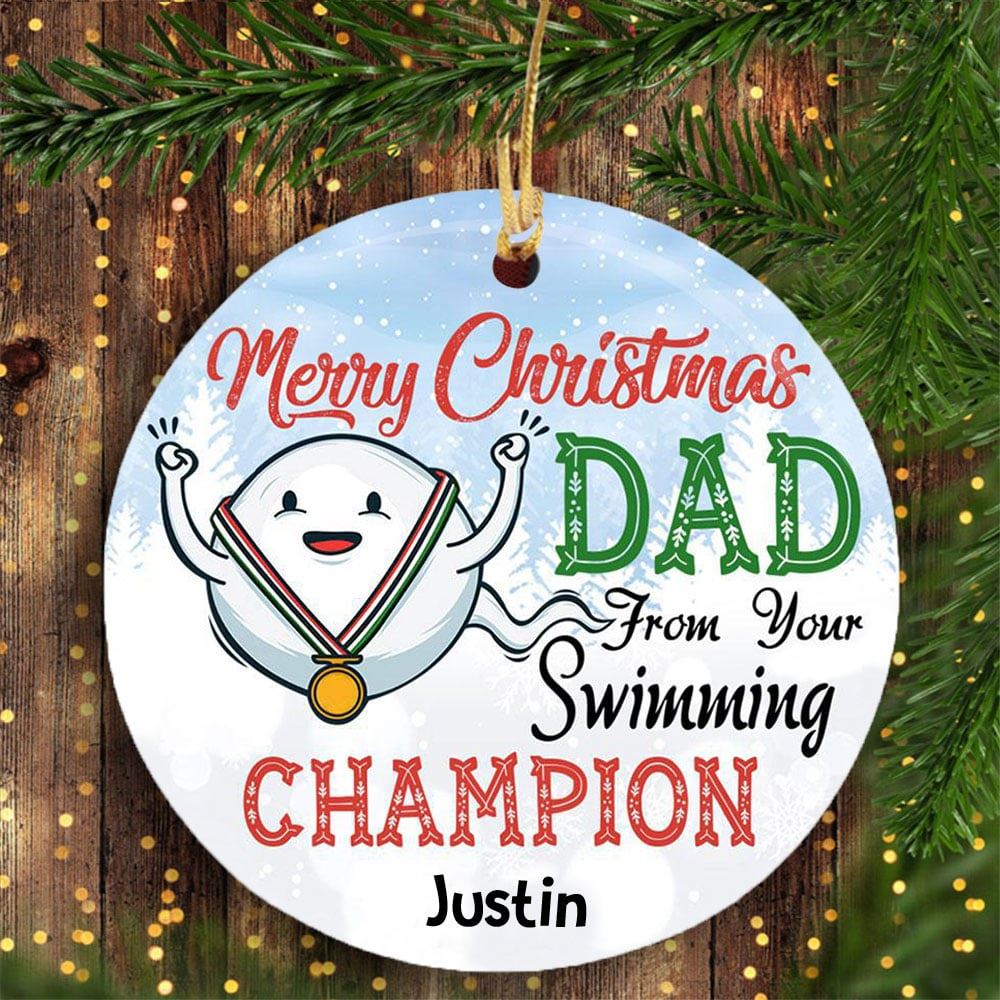 Personalized Merry Christmas Dad From Swimming Champion Ornament Gift For New Dad