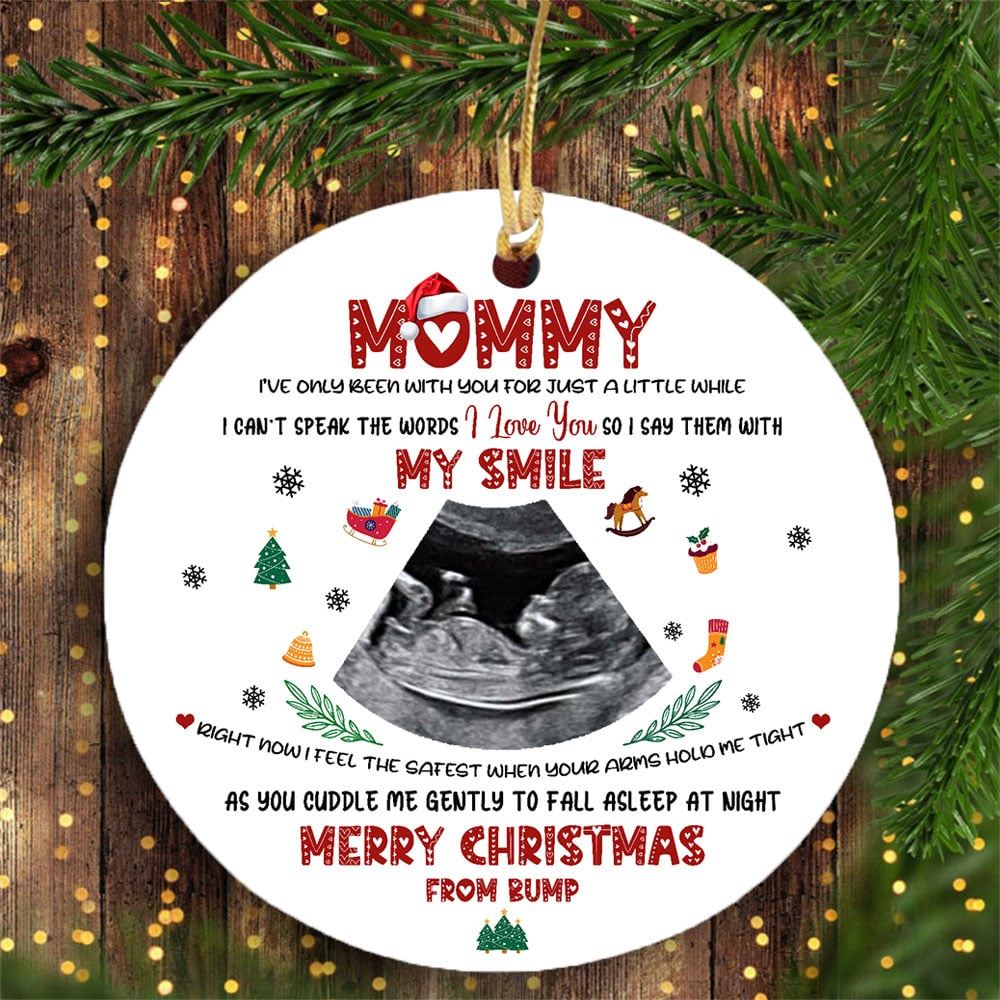 Personalized Merry Christmas From The Bump Ornament Custom Sonogram Photo Gift For Mommy To Be