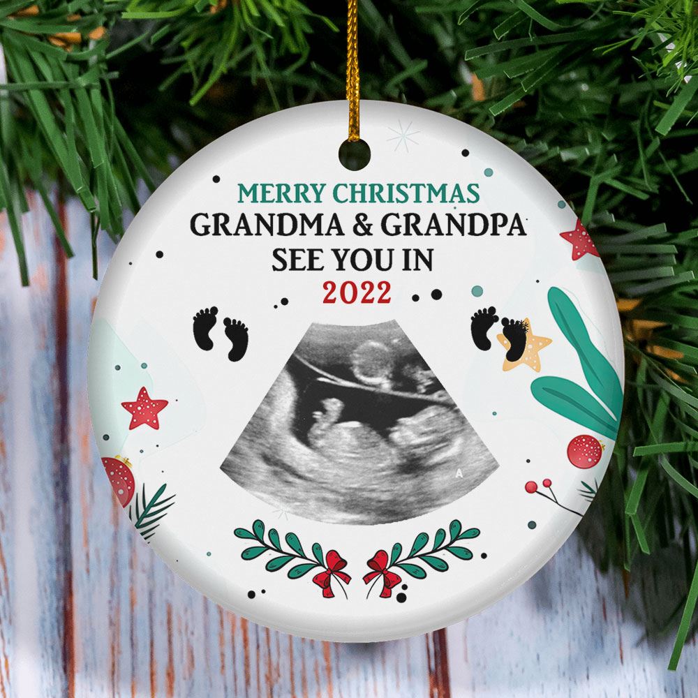 Personalized Merry Christmas Sonogram Photo Ornament Gift For Grandma To Be Grandpa To Be