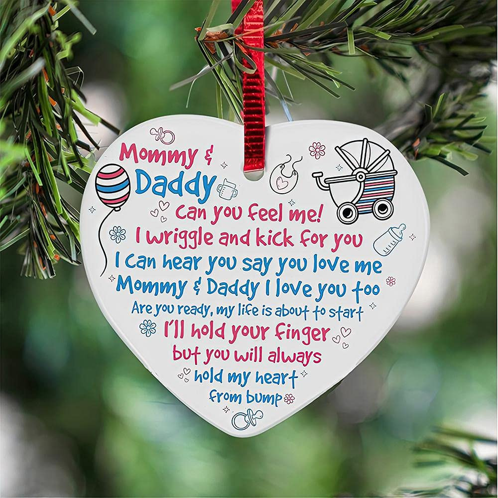 Personalized Mommy Daddy Happy Christmas Babys Sonogram Ornament - Can You Feel Me I Wriggle And Kick For You Ornament - Gifts For New First Dad Mom Happy Christmas To Be From The Bump