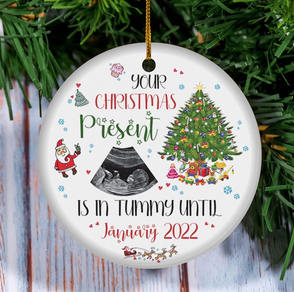 Personalized Mommy Your Christmas Present Is In Tummy Until Ornament Gift For Future Daddy