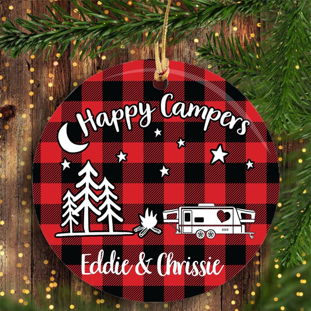 Personalized Name And Rv Camping Happy Campers Circle Ornament