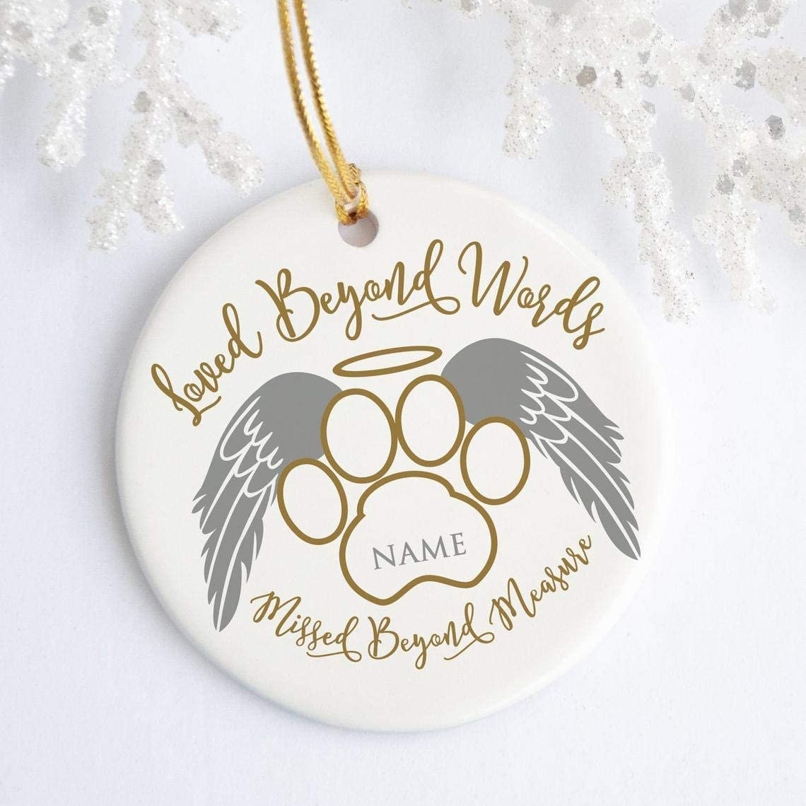 Personalized Name Dog Cat Paw Memorial Ornament - Loved Beyond Words Missed Beyond Measure Custom Circle Heart Oval Star Golden Quote Angel Wings Ornament - Gifts For Dog Lover Cat Owner