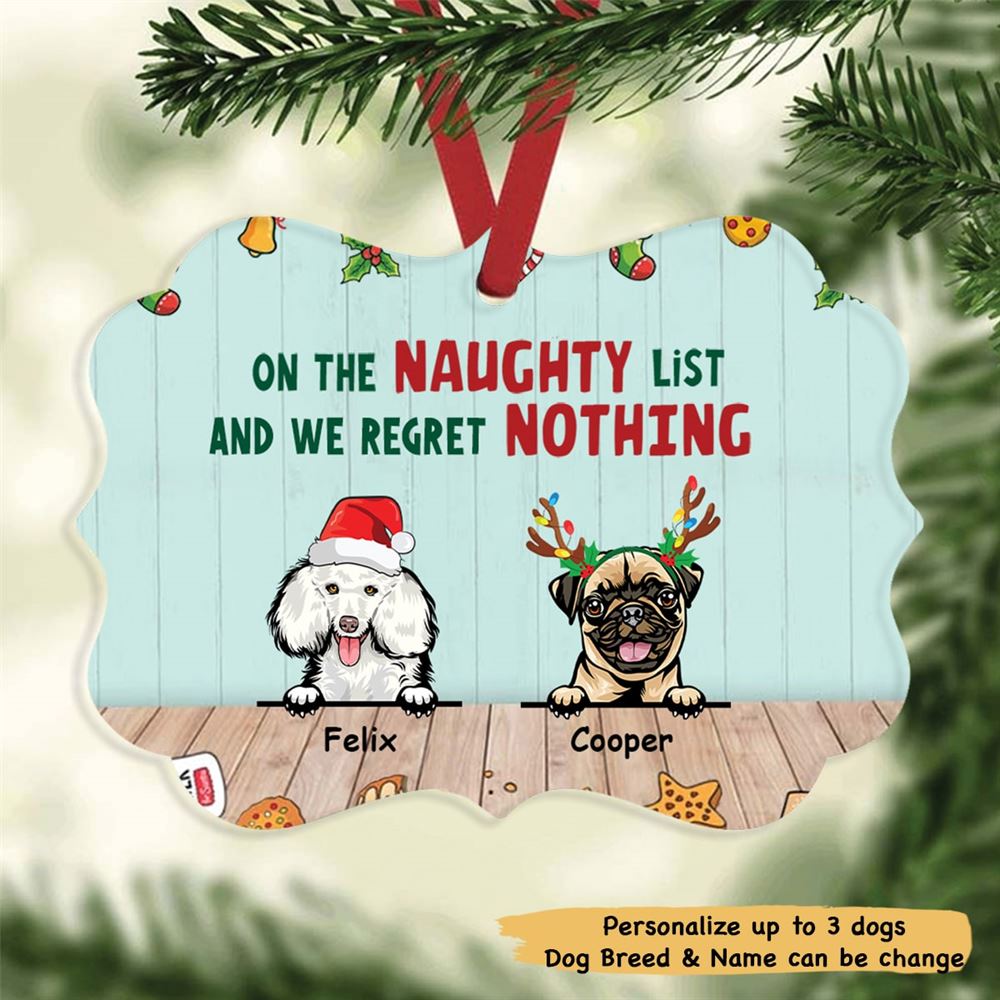 Personalized Naughty Dog Christmas Circle Ornament