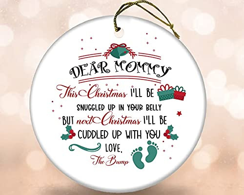 Personalized New Mom Christmas Ornament Dear Mommy This Christmas Ill Be Snuggled Up In Your Belly First Baby Ornament Gift Hanging Tree Decoration