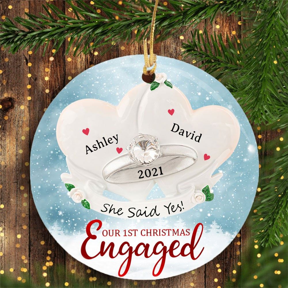 Personalized Newly Engaged Christmas Ornament Engagement Gift For Fiancee Ornament She Said Yes Ornament