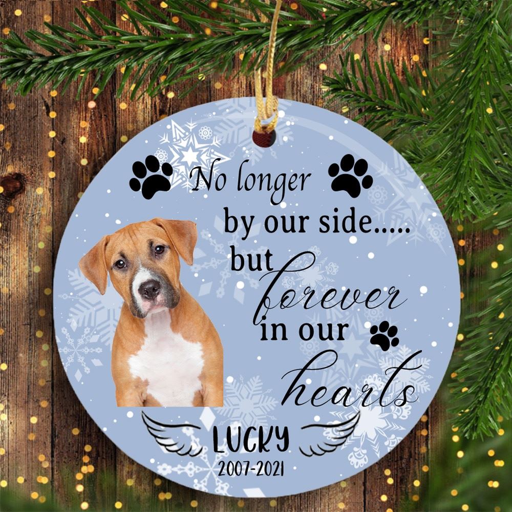 Personalized No Longer By Our Side But Forever In Our Hearts Ornament Custom Dog Memorial Gift