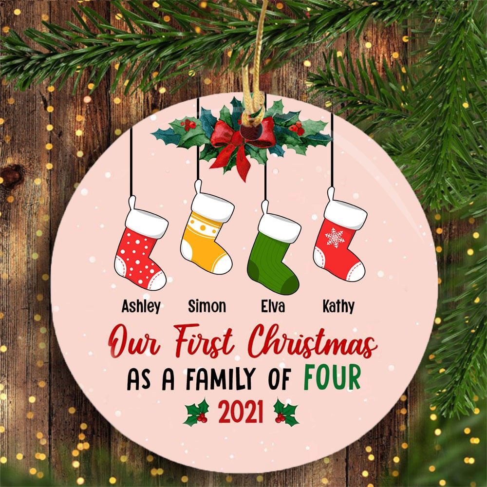 Personalized Our Family First Christmas Circle Ornament