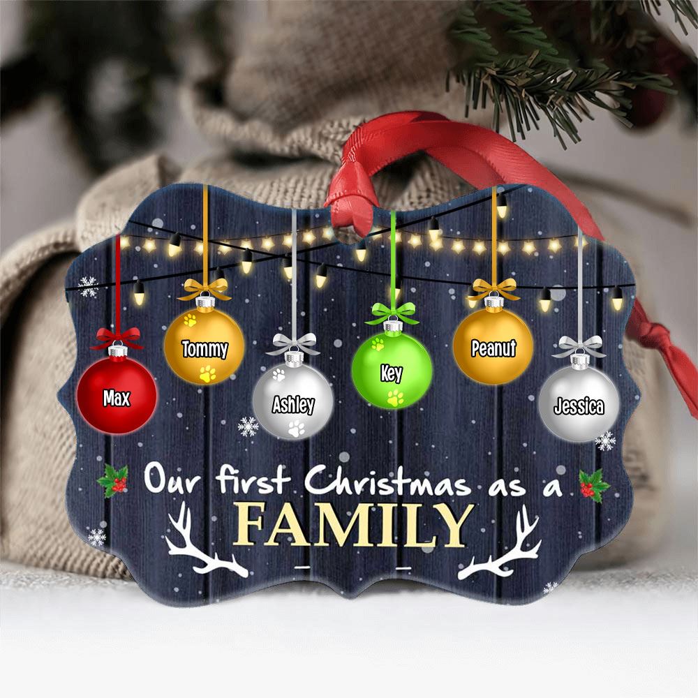 Personalized Our First Christmas As A Family Aluminum Ornament