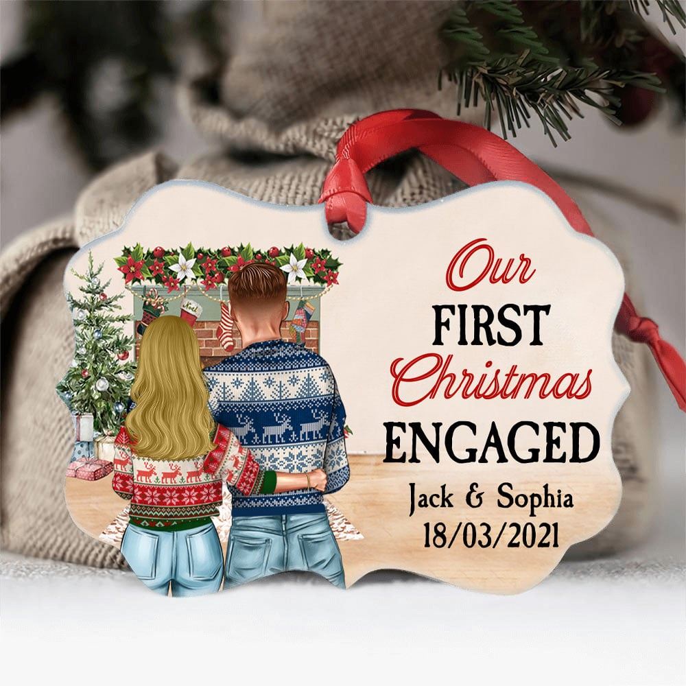 Personalized Our First Christmas Engaged Ornament Newly Wed Christmas Gift For Couple