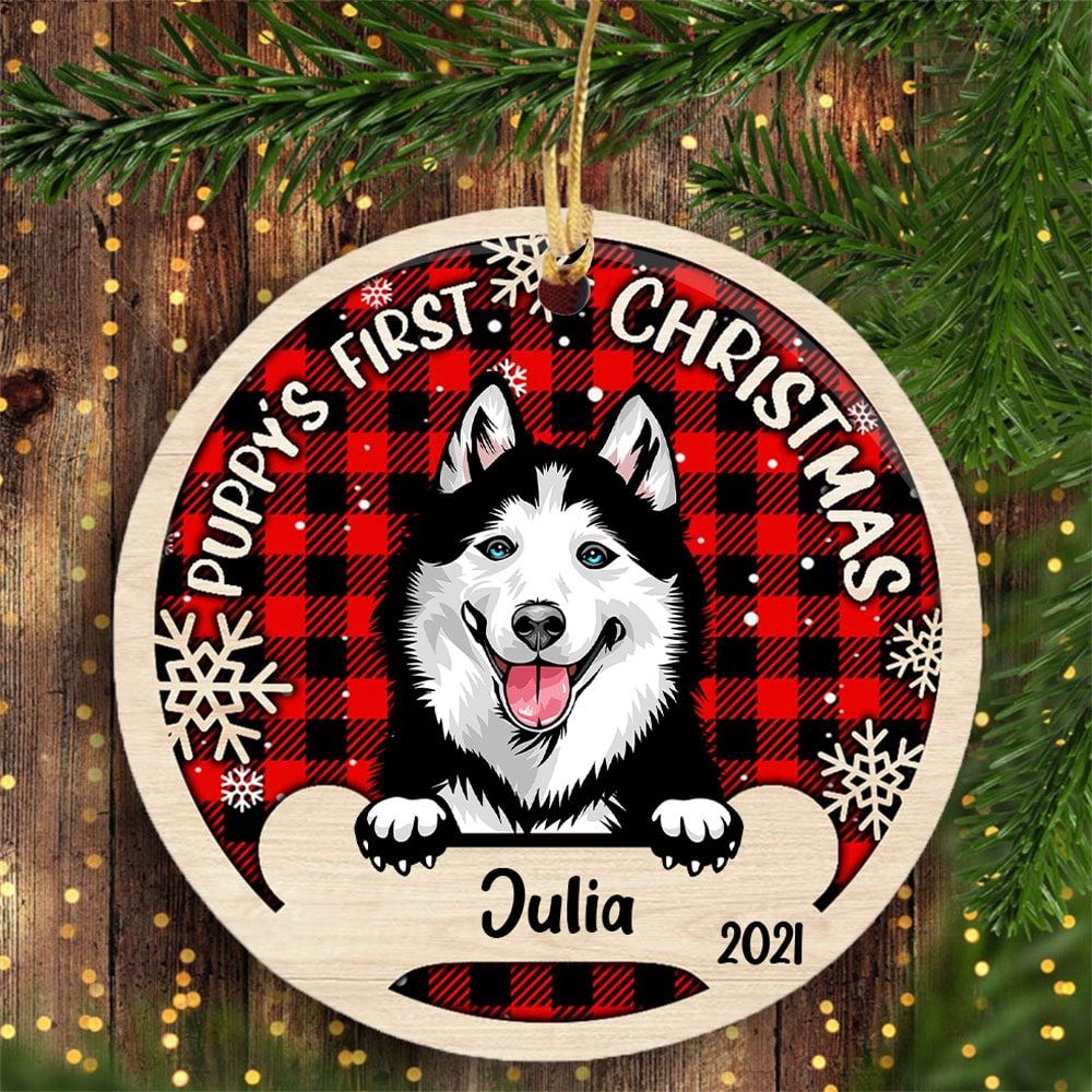 Personalized Puppys First Christmas Circle Ornament Gift For Dog Lovers