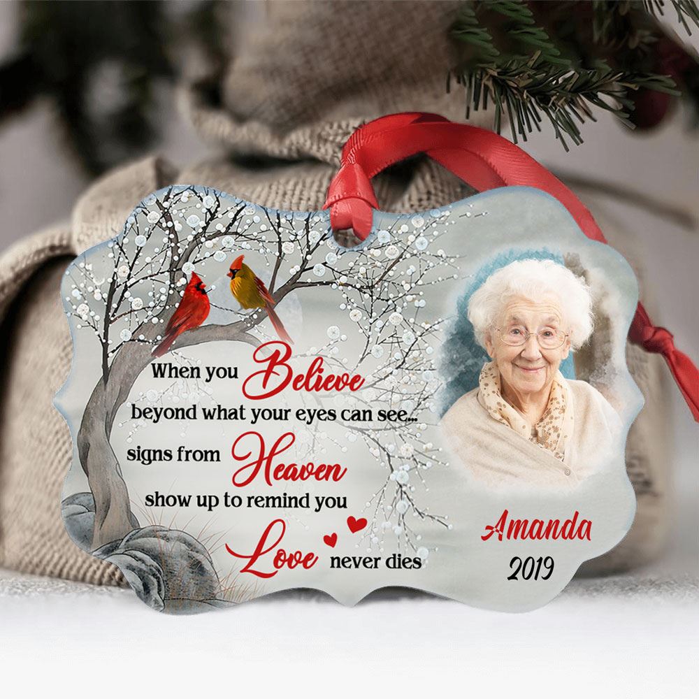 Personalized Signs From Heaven Memorial Photo Mom Dad Grandma Grandpa Aluminum Ornament