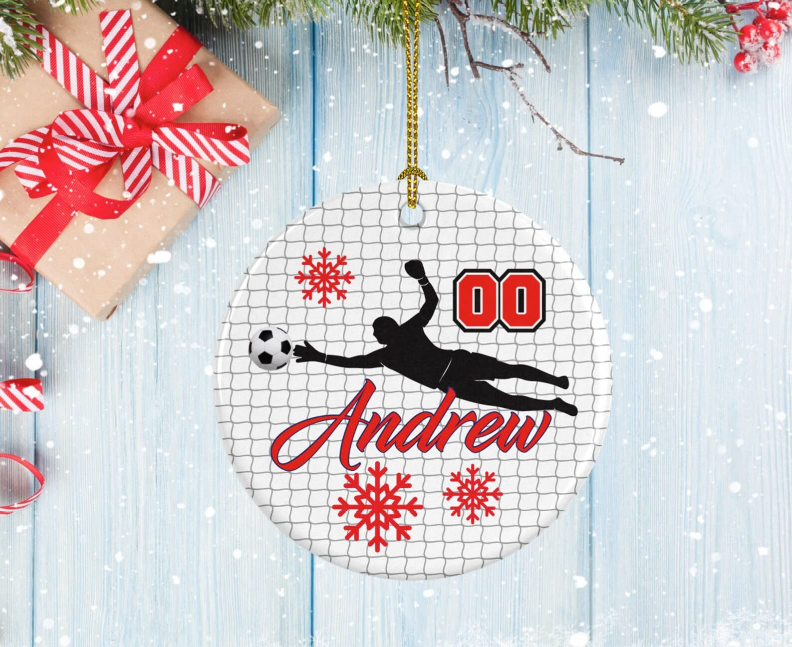 Personalized Soccer Goalie Ornament Porcelain Ornament Male Soccer Goalie Design Gifts For Soccer Hanging Decoration Xmas Ornament Christmas Tree Ornament